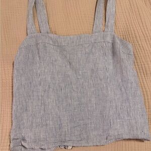 Quince 100% European Linen Fitted Tank in Blue Pinstripe